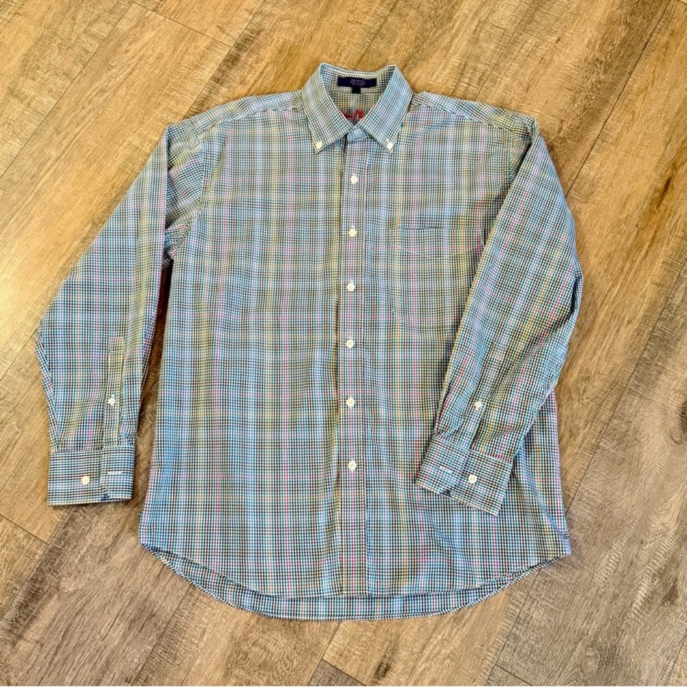 Alan Flusser Rainbow Plaid Casual Button Down Cotton Shirt Size M